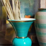 Art-deco vase in green and gold slip
