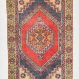3x6 Red Navy Blue Oriental Vintage Rug, 106x201Cm