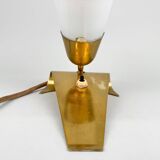 Lampe de table Art déco rare en laiton et verre laiteux, années 1930