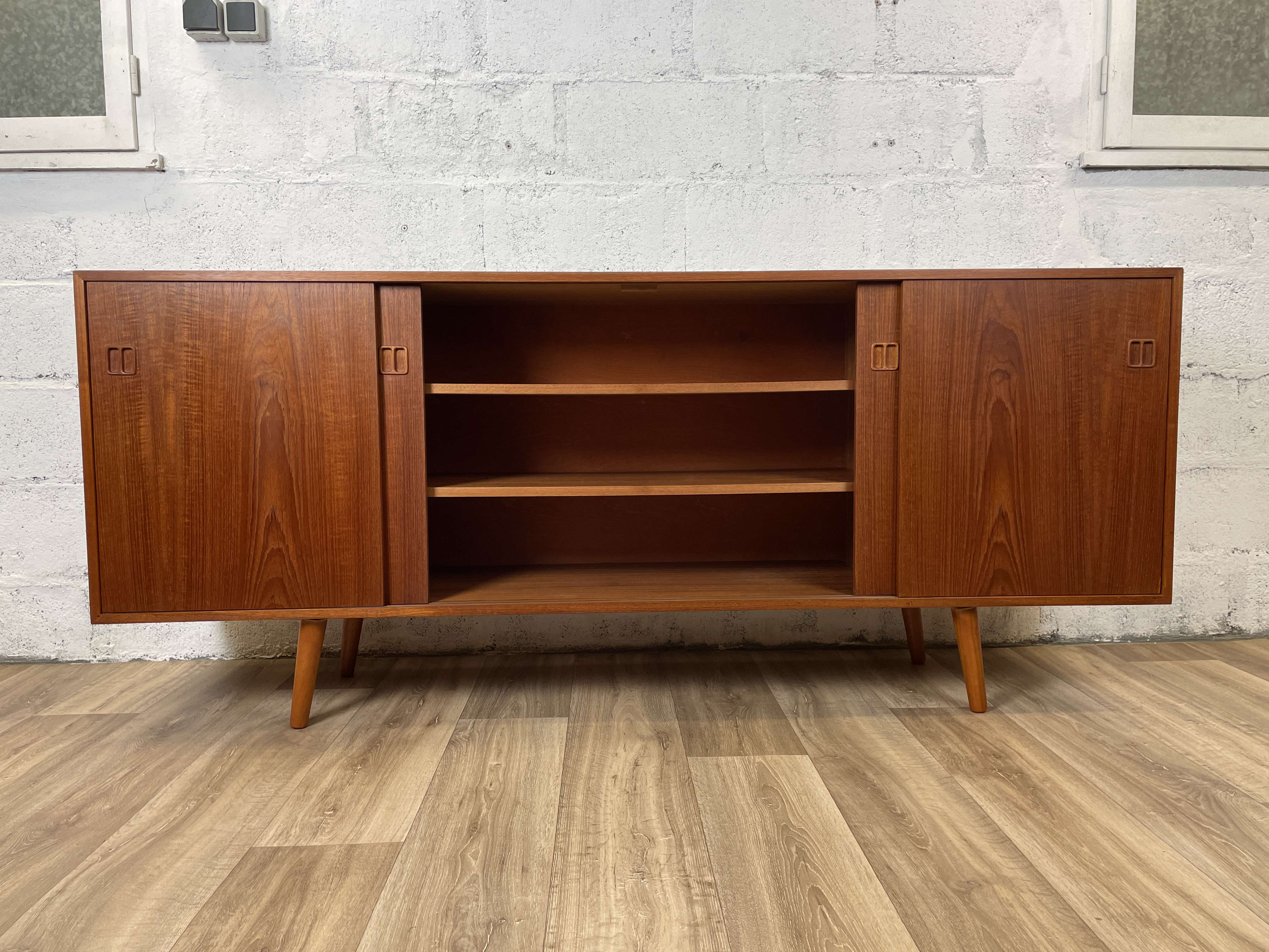 Scandinavian teak sideboard with 4 sliding doors, 60s