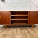 Scandinavian teak sideboard with 4 sliding doors, 60s