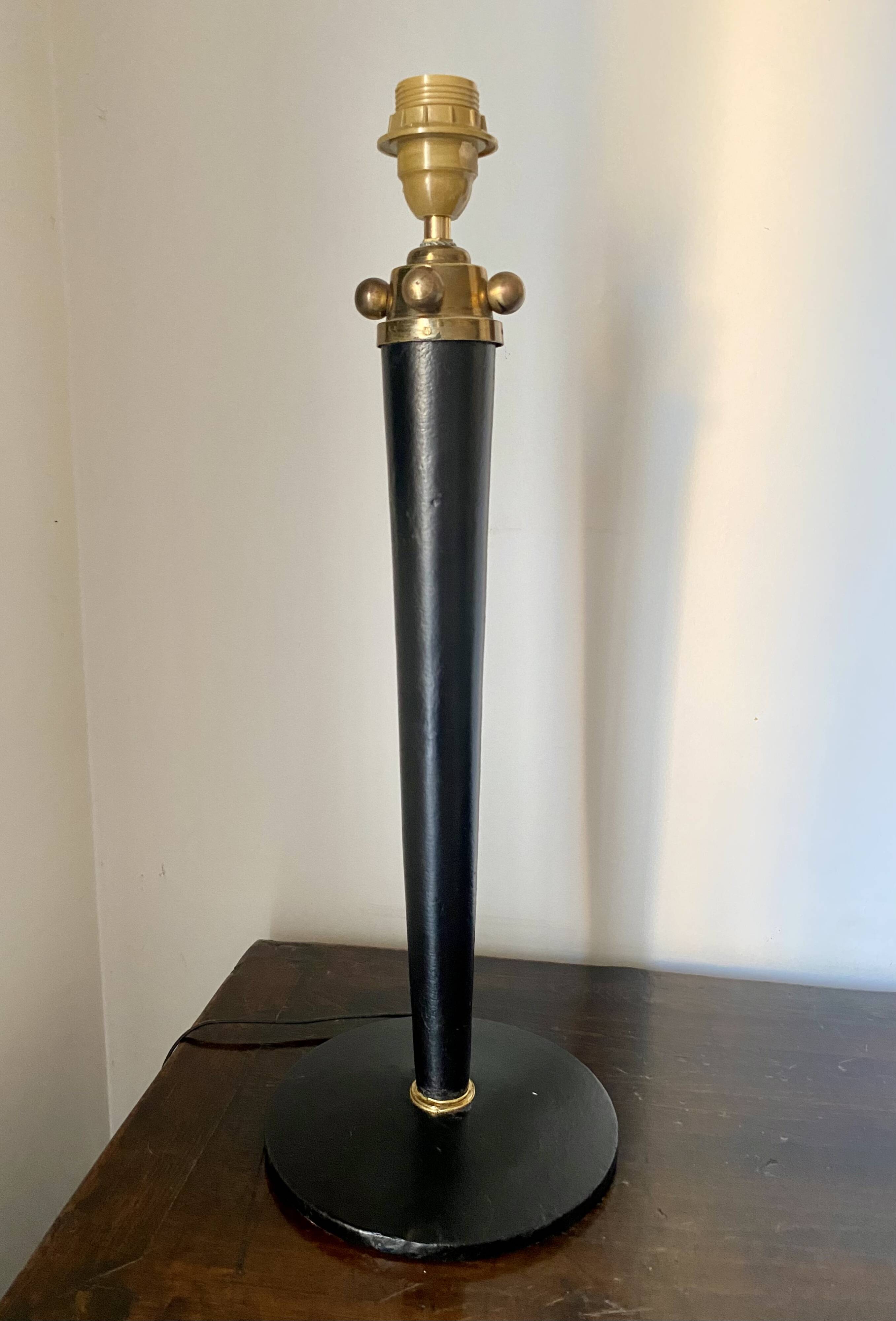 Lampe style Mazda en cuir noir, 1950