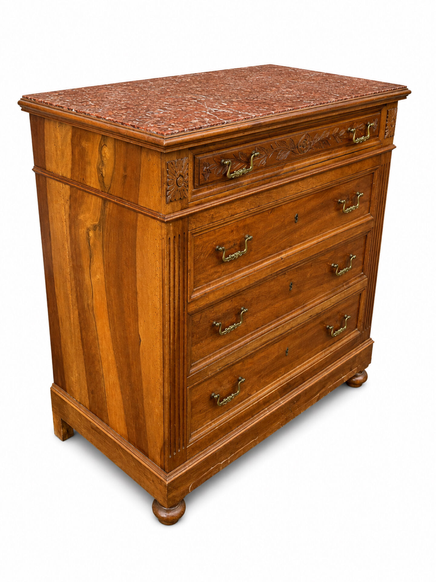Commode Néo-Renaissance Henri II avec marbre rouge