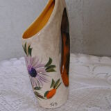 Ceramic vase with handle from the 70s, signed Tess, sunflower decor