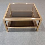 Vintage coffee table in smoked glass and brass 1970