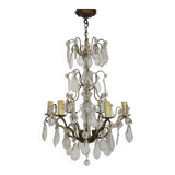 Vintage 8-light chandelier with glass pendants. 1960s.