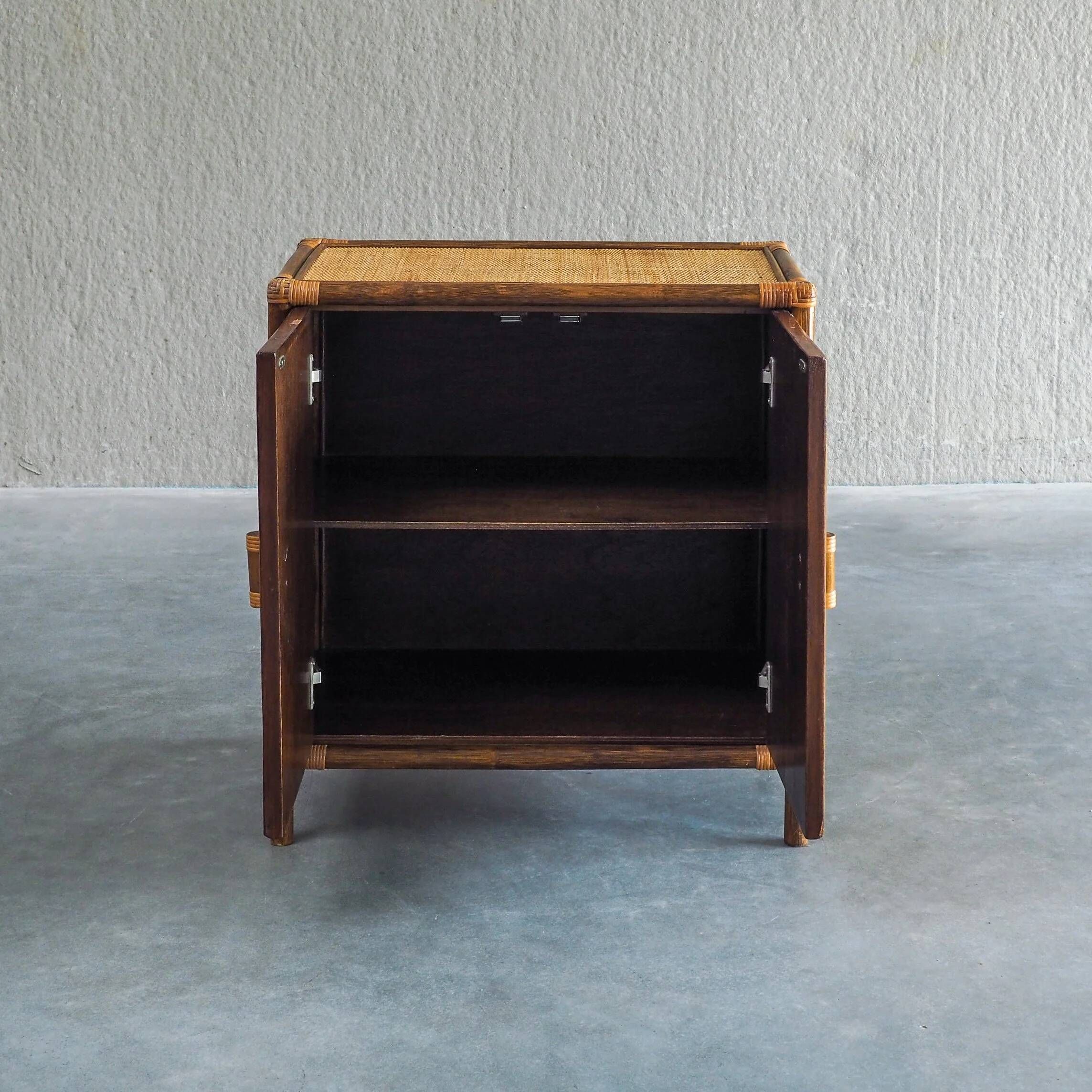 Vintage rattan & woven cane cabinet with 2 doors