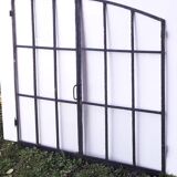 Industrial arched metal window L128xH114 19th century glass roof 2 leaves