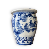 Cache pot vietnamien en porcelaine blanche et bleue
