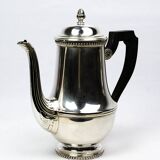 Silver-plated metal coffee pot Ercuis — decorated with bead friezes, ebony handle.