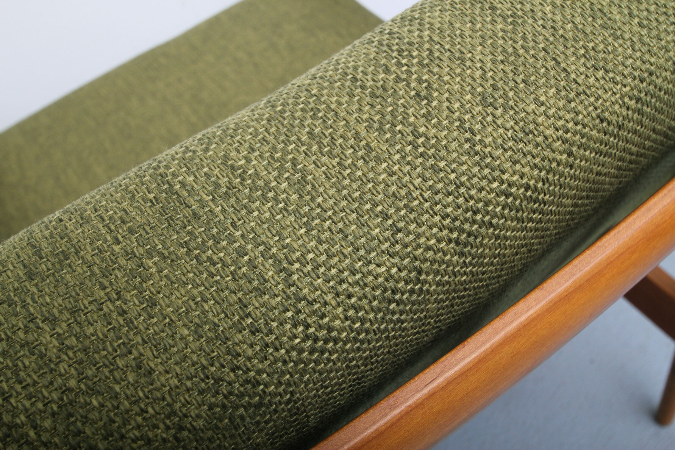 1960s armchair in cherrywood, new cushions in green