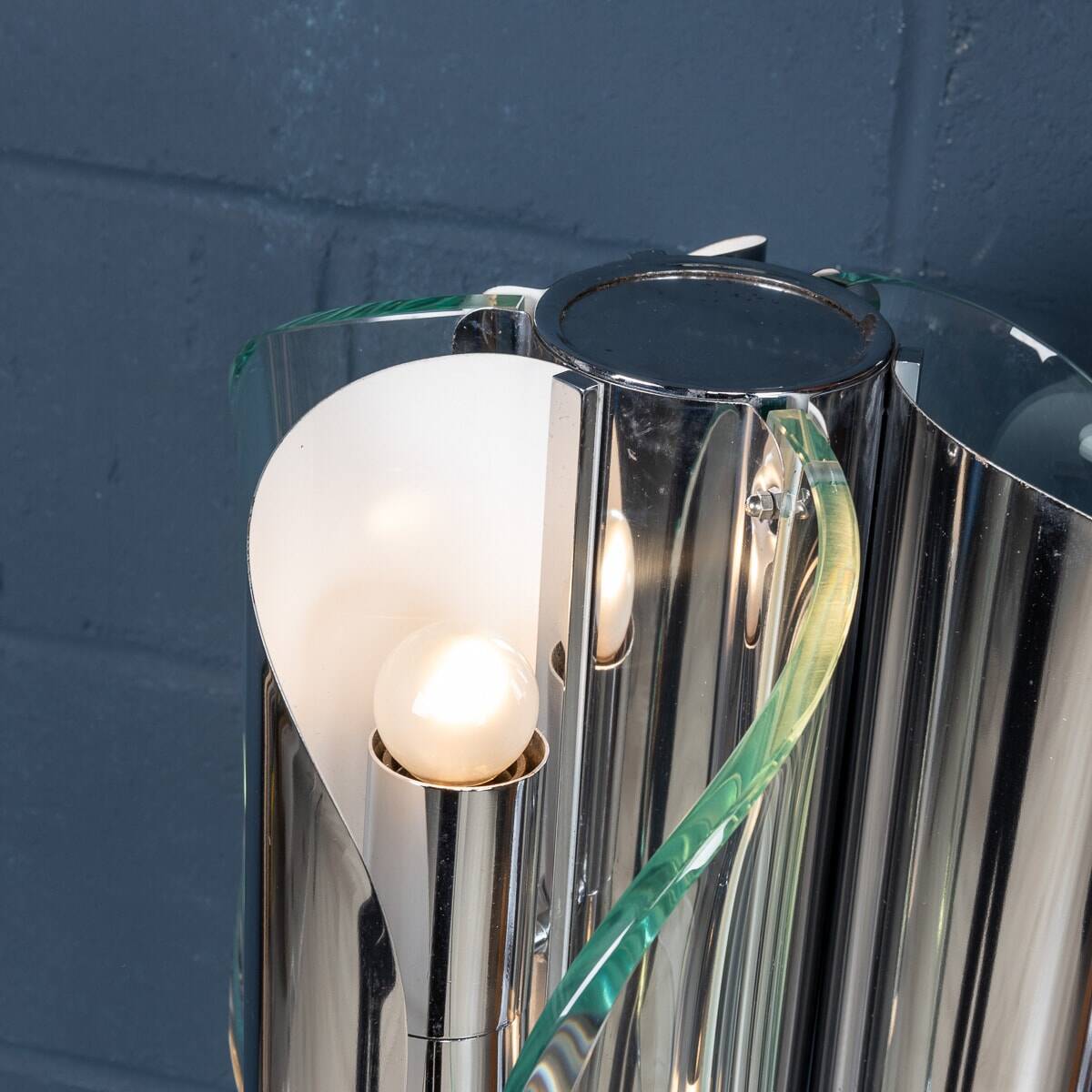 20th century italian chrome & glass floor lamp attributable to max ingrand