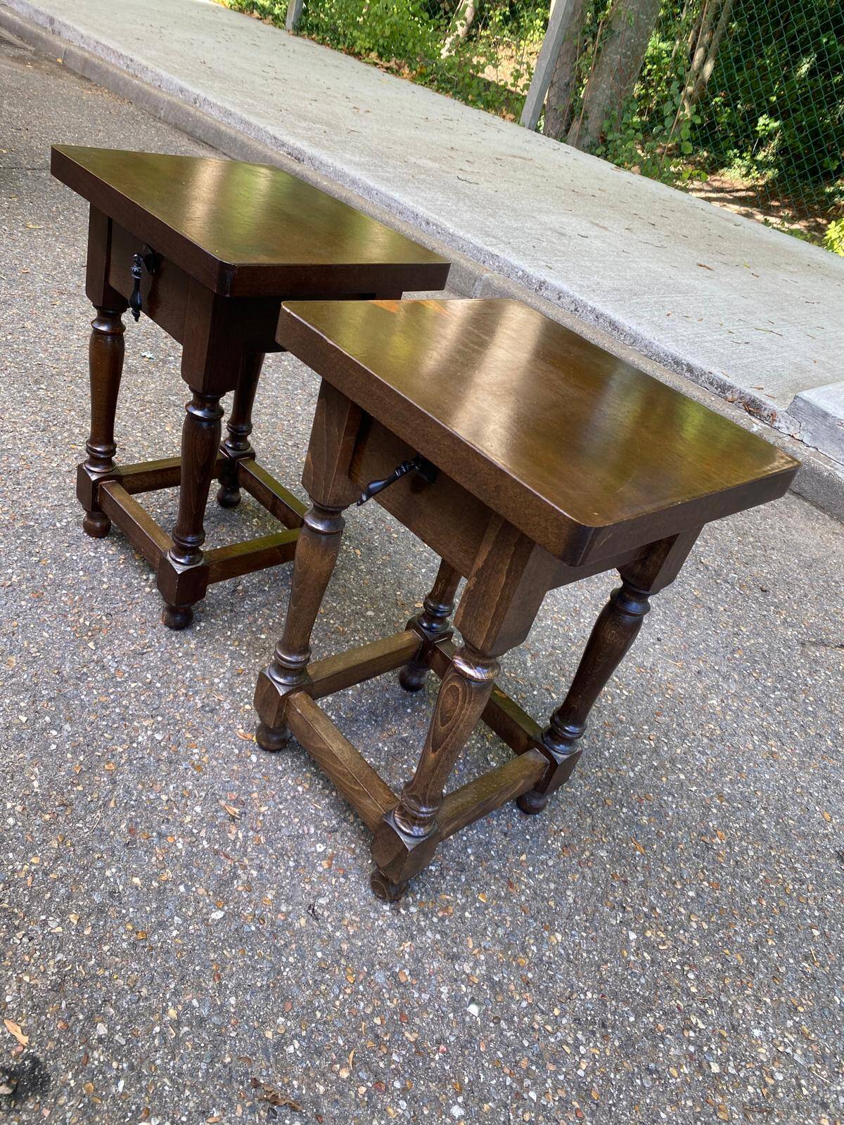 Pair of rustic wooden bedside tables - Spanish style side table