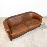 Vintage sheep leather three seater club sofa