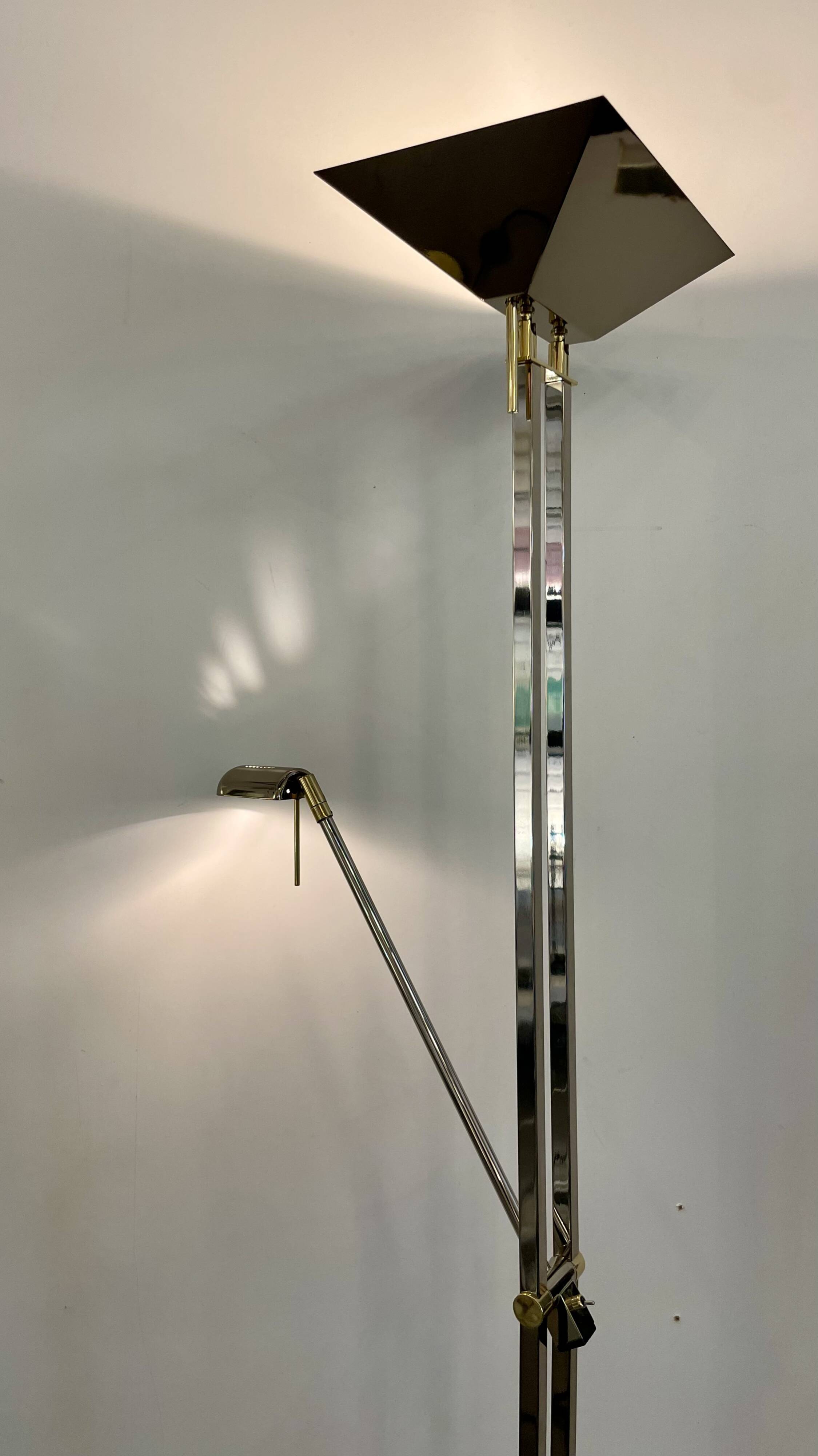 Chrome and brass floor lamp by Deknudt Belgium, 1980s