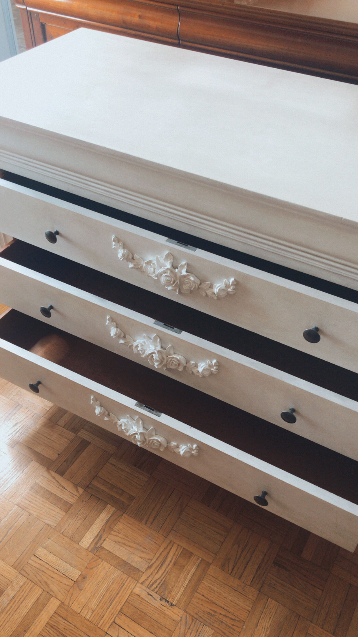Vintage white dresser with Shabby chic moldings