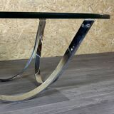 Table basse en métal chromé et verre fumé par Werner Lindner pour Bacher Space Age