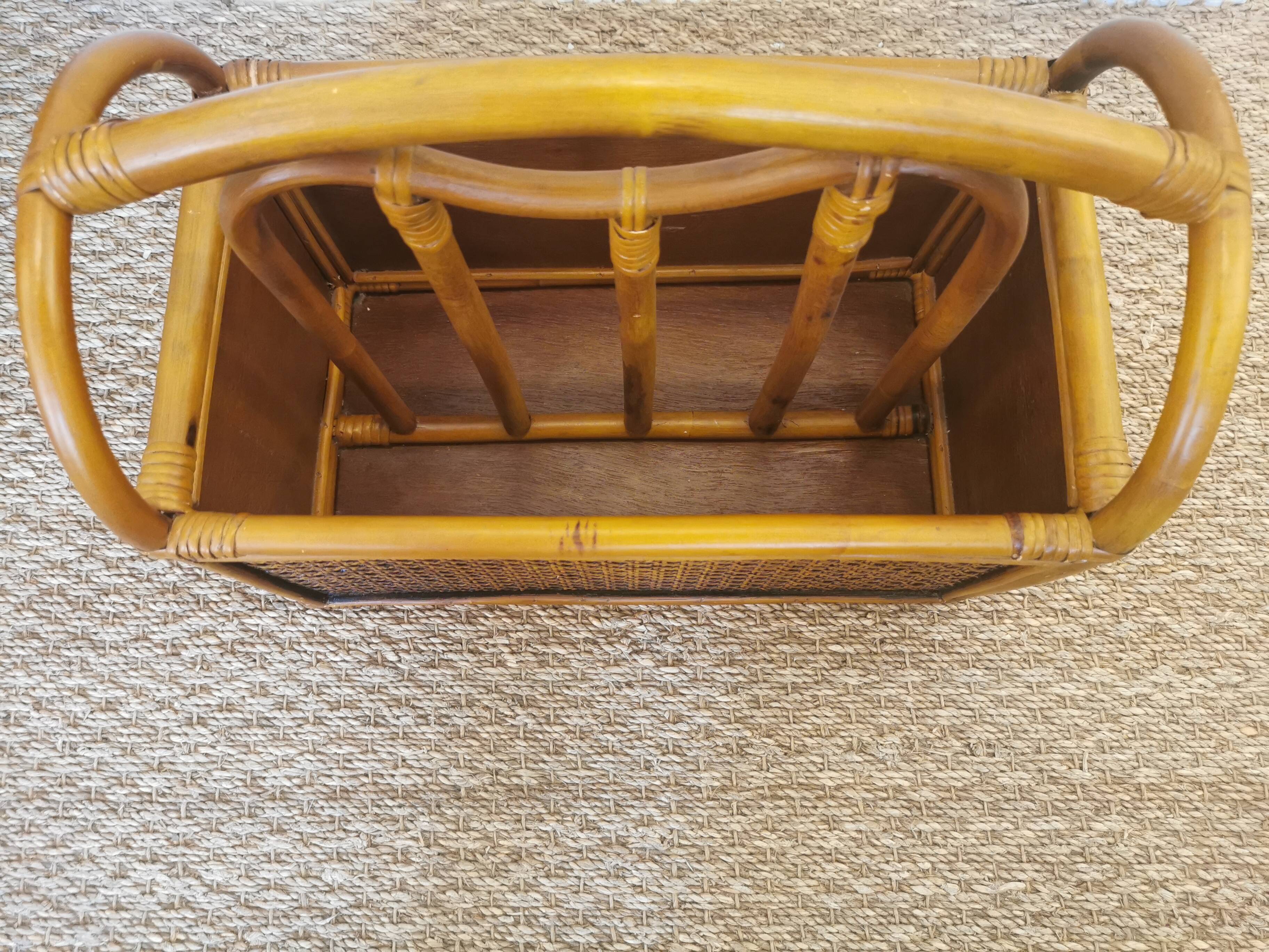 Vintage bamboo rattan and canning magazine holder
