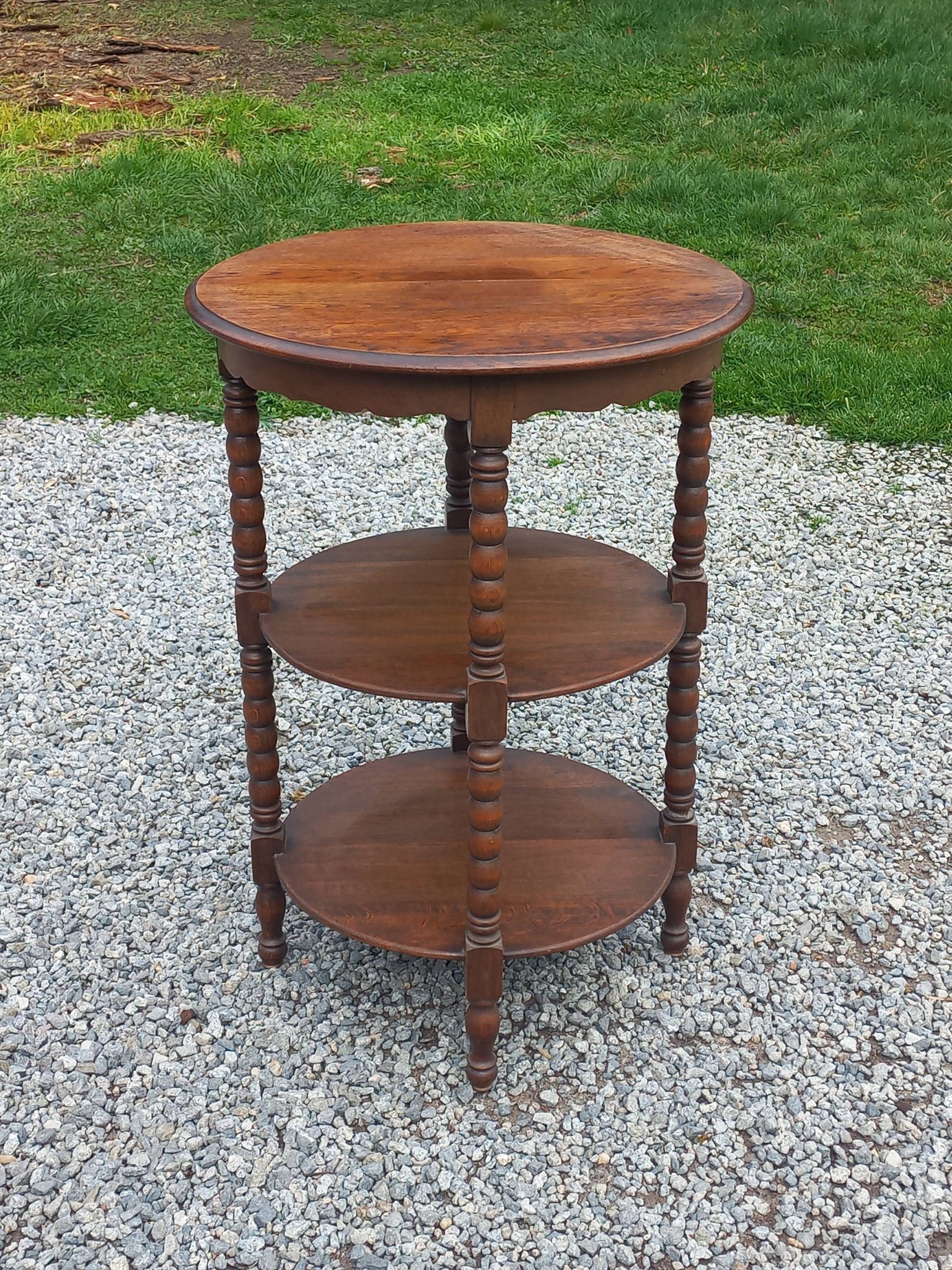 Vintage oak pedestal table with 3 shelves from the 60s