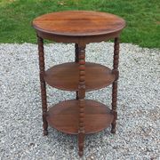 Vintage oak pedestal table with 3 shelves from the 60s