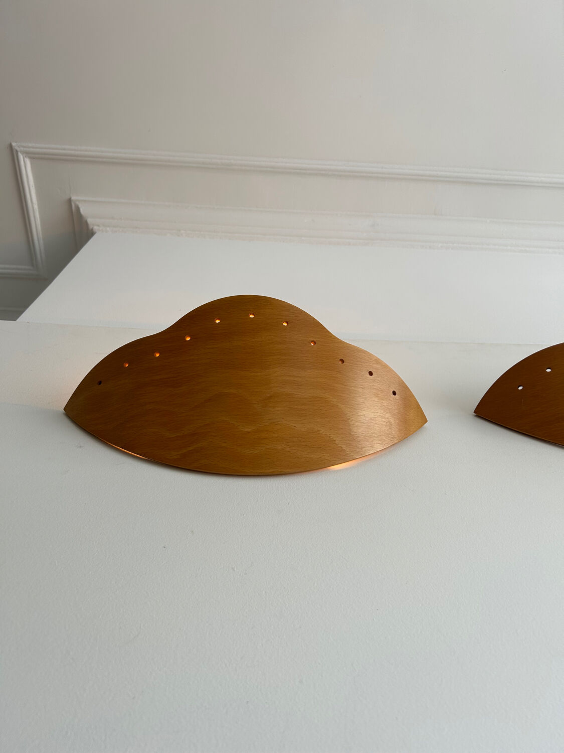 Pair of vintage wall lamps in wood France 1980