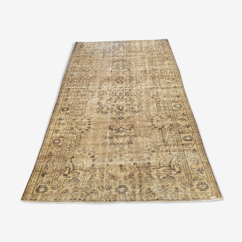 Tapis Oushak beige décor rustique, 6x10, surteint sable, pour salon, MOON.145