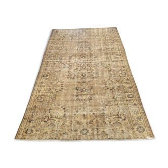 Tapis Oushak beige décor rustique, 6x10, surteint sable, pour salon, MOON.145