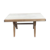 Renovated art deco table in solid oak, rectangular, extendable, 220cm