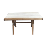 Renovated art deco table in solid oak, rectangular, extendable, 220cm