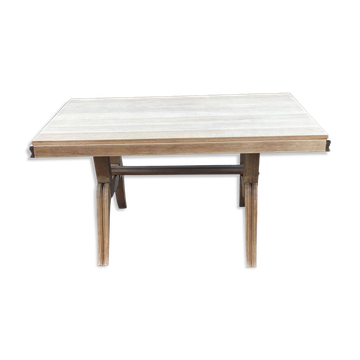 Table art déco rénovée en chêne massif rectangulaire extensible 220cm