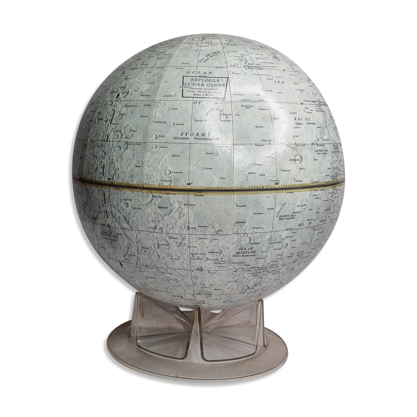 Vintage lunar globe made in u.s.a., 30 cm on base