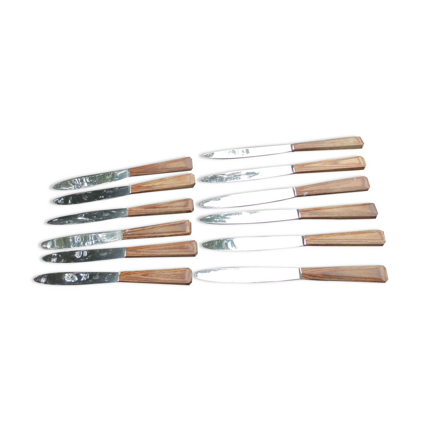 12 table knives vintage handle wood (rosewood) stainless steel blades