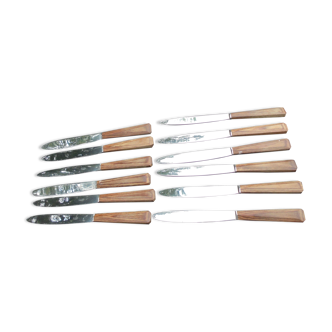 12 couteaux de table vintage manche bois (palissandre) lames inox