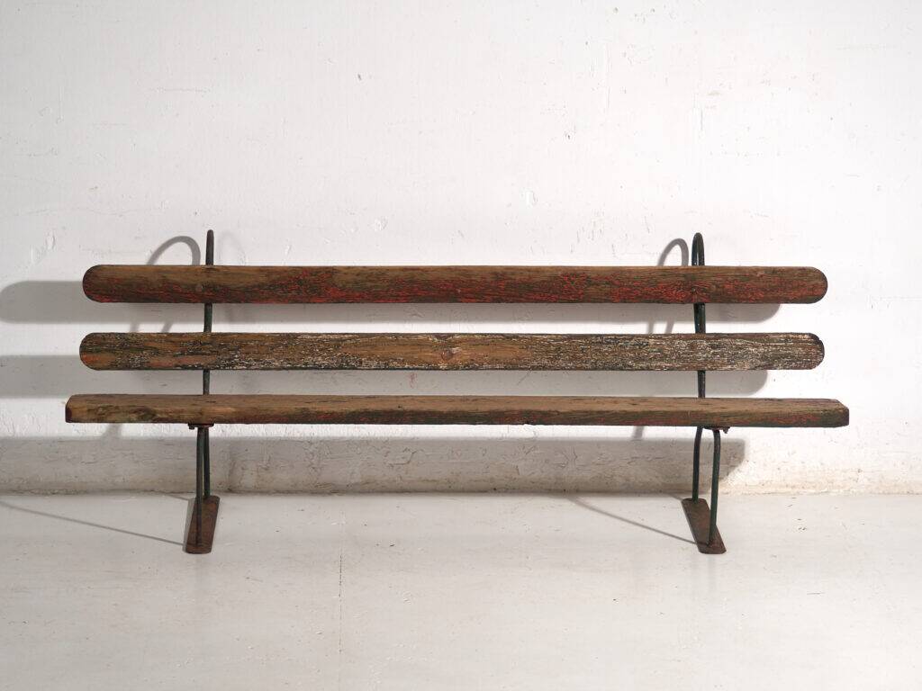 Old bench in iron and pine wood – Central Europe, around 1920