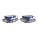 Set of Two Japanese Porcelain Tea Cups Blue and White Sometsuke Plum Blossom Decor