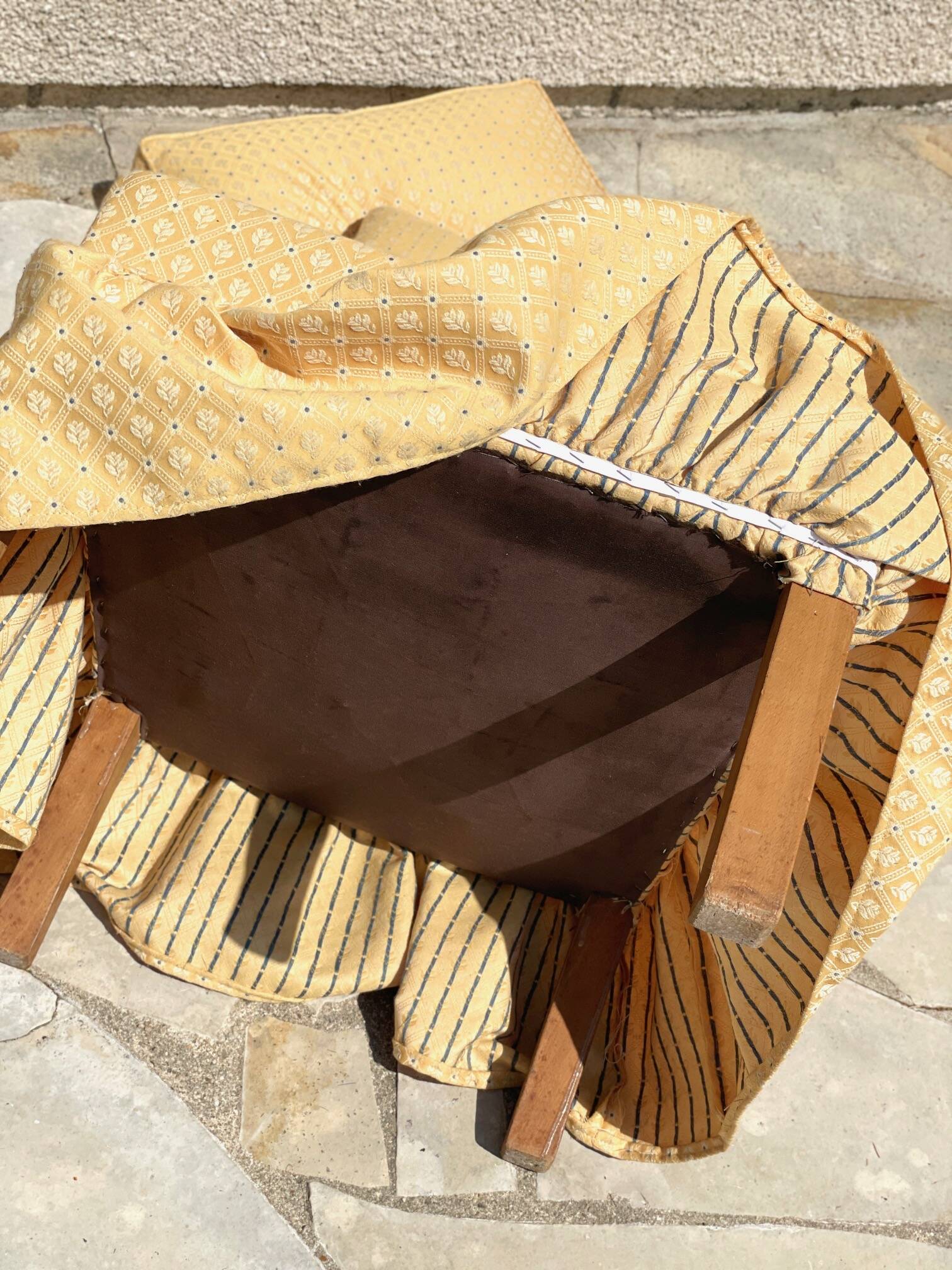 Vintage upholstered fabric toad armchair