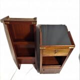Pair of bedside tables with mahogany and brass shelf