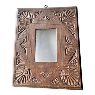 Antique hand carved  frame solid wood  22 cm x 17.5 cm