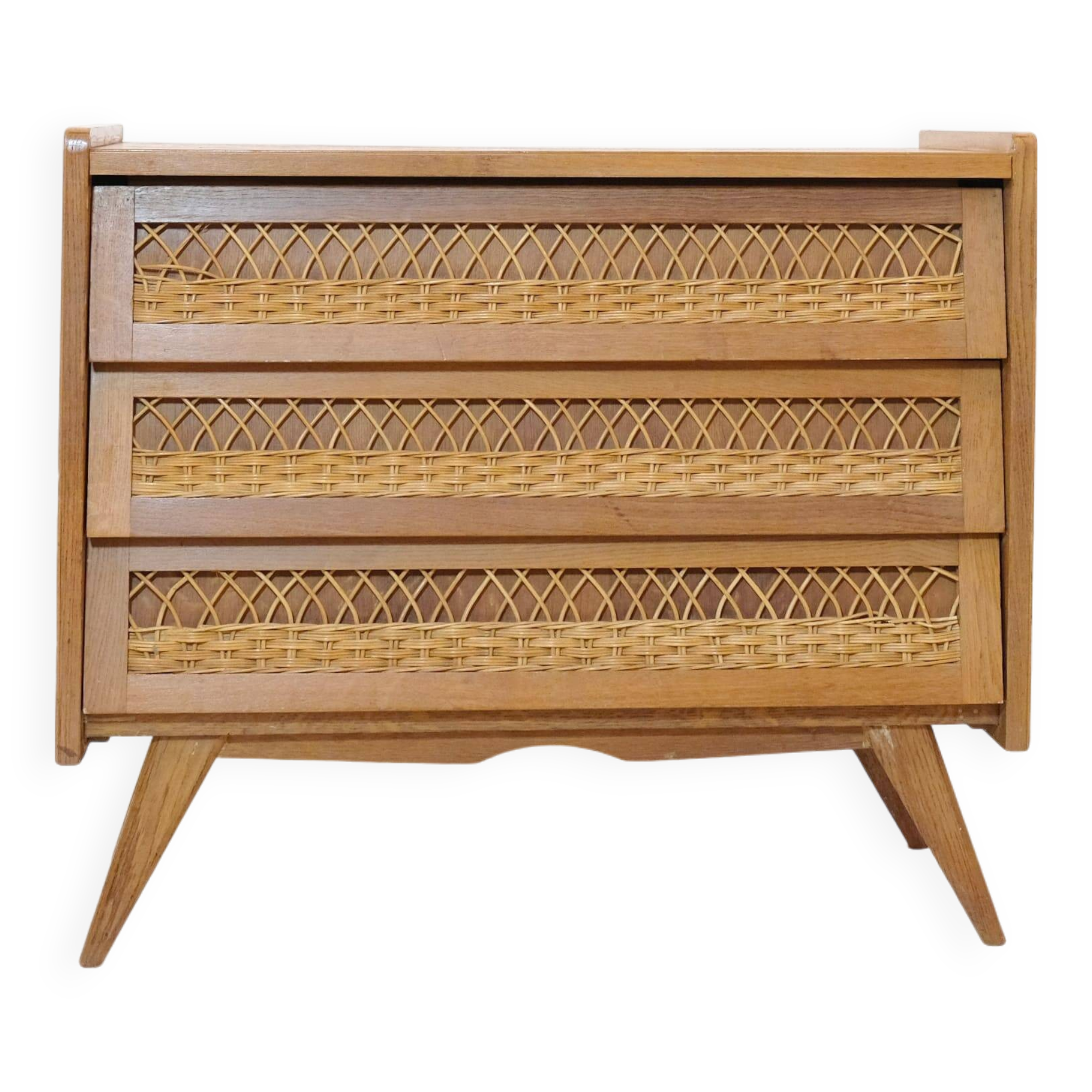 Wooden and rattan chest of drawers from the 60s.