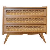 Wooden and rattan chest of drawers from the 60s.