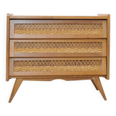 Commode en bois et rotin des années 60