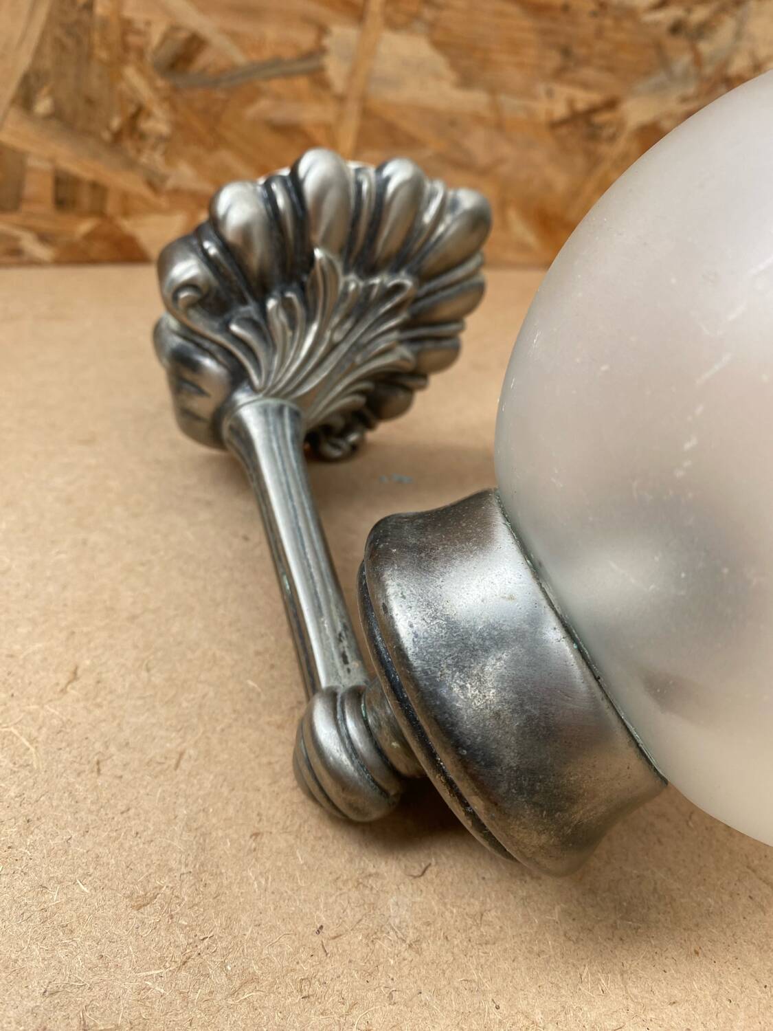 Old Grey Metal Wall Lamp + Vintage Glass Ball