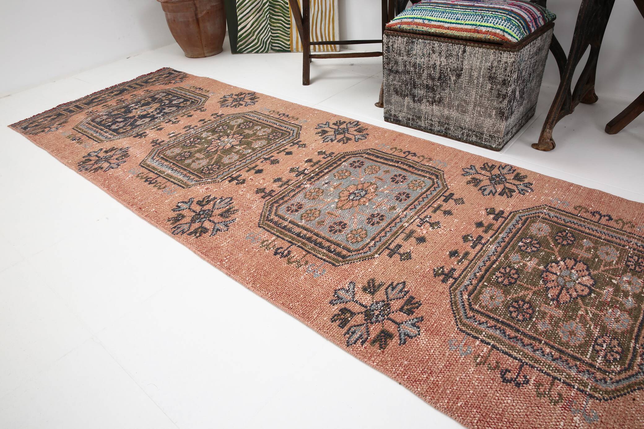 3x11 Dark Salmon Turkish Runner Rug, 85x336Cm SK 5476