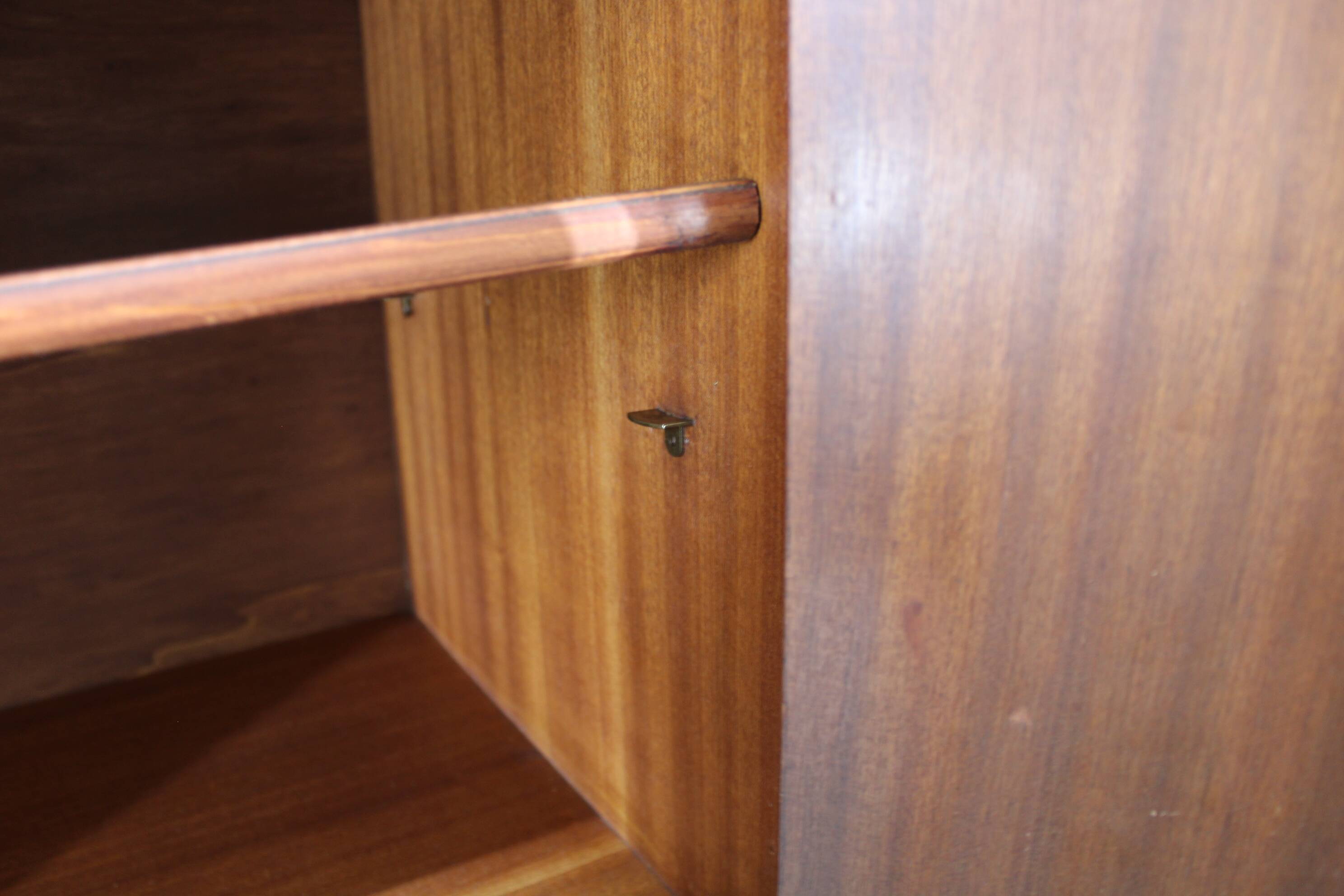 Pair of mid-century Italian walnut nightstands with glass top, 1950s