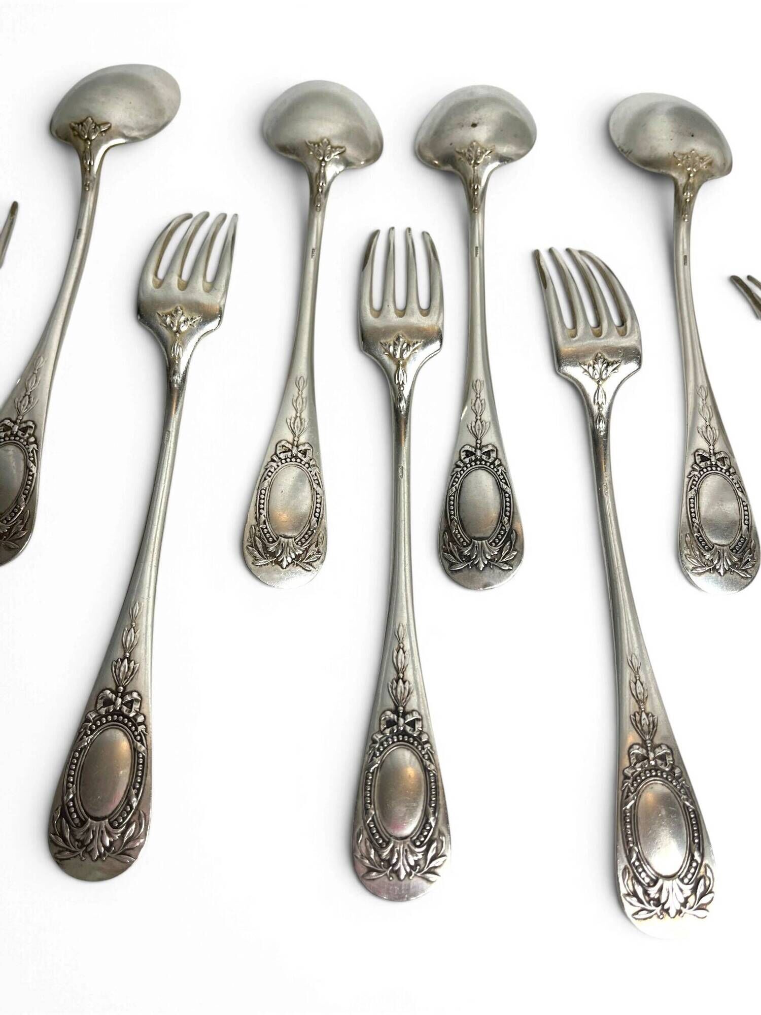 Tableware, six-piece silver-plated cutlery set by SFAM from the early 20th century.