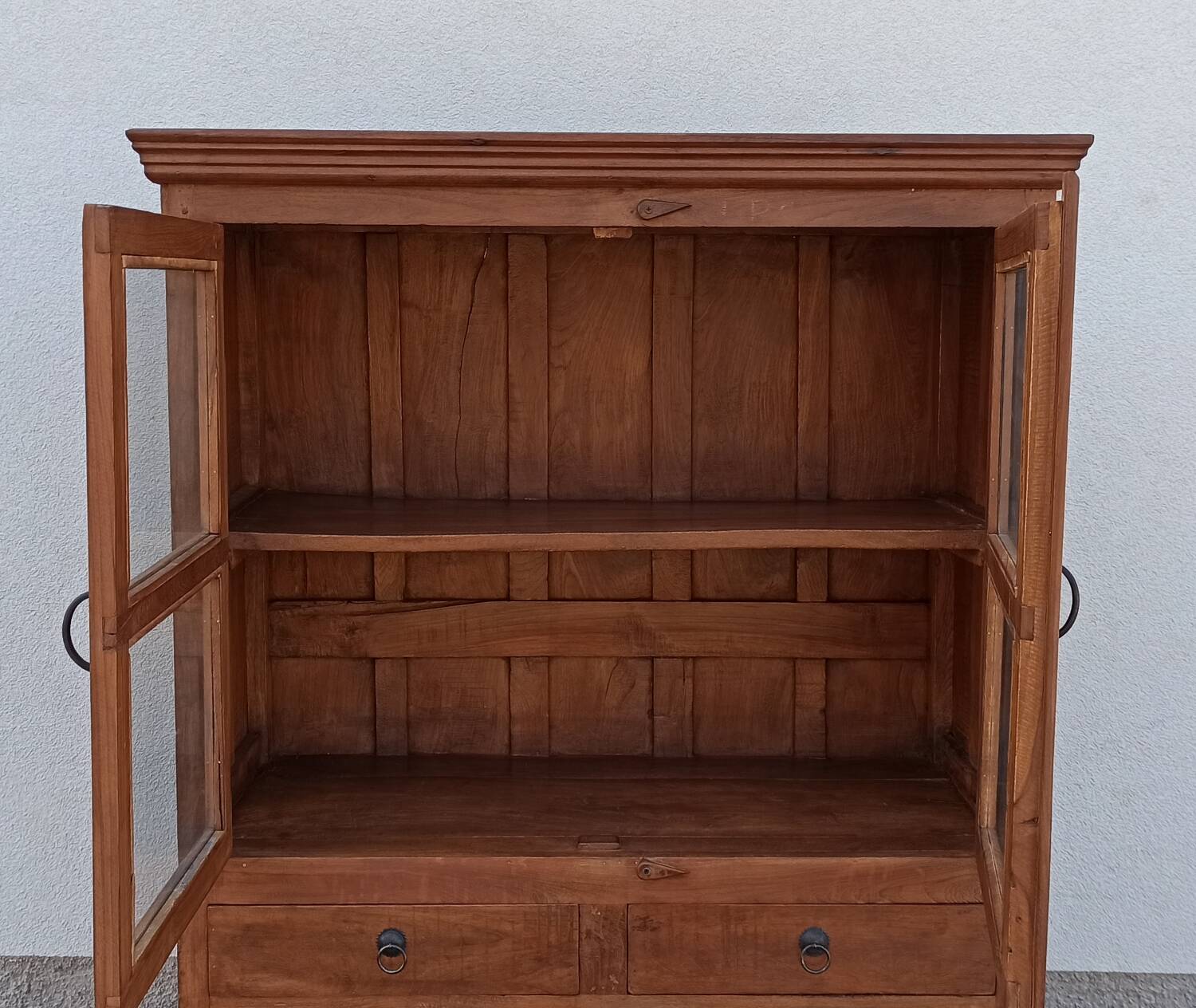 Antique teak cabinet with two drawers and four doors