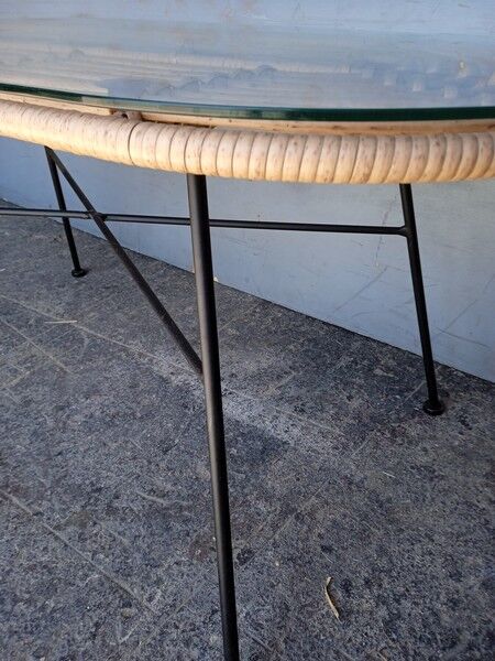 Vintage rattan and metal design coffee table