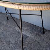 Vintage rattan and metal design coffee table