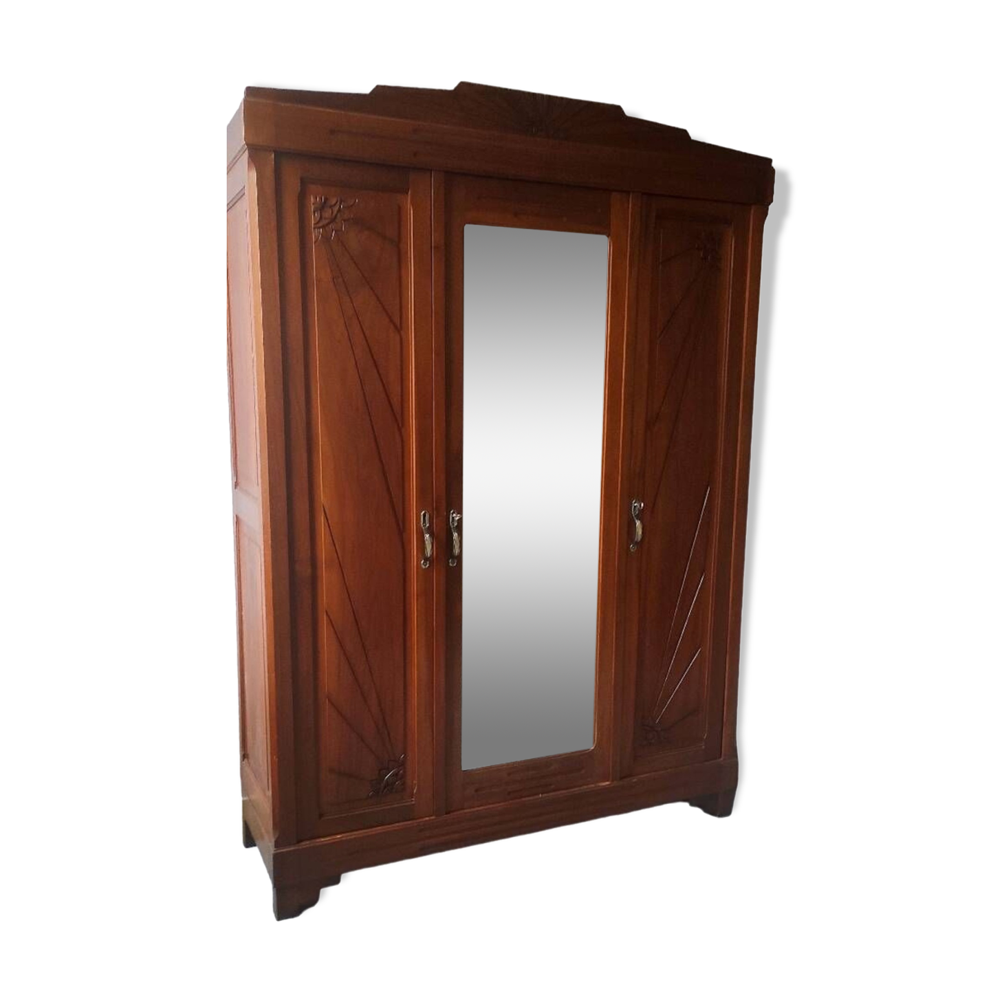 Old art nouveau 3-door wardrobe with mercury mirror