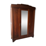 Old art nouveau 3-door wardrobe with mercury mirror